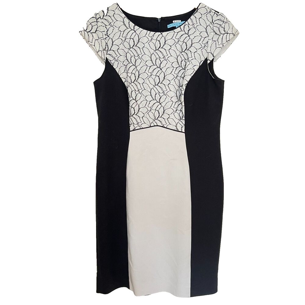 ANTONIO MELANI Sheath Dress 10 Embroidered Cocktail Business Black Ivory